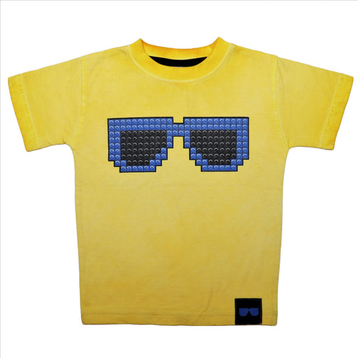 Kids Yellow Pigment Dye Tee - Pixel Sunglasses-Yellow (8033416216860)