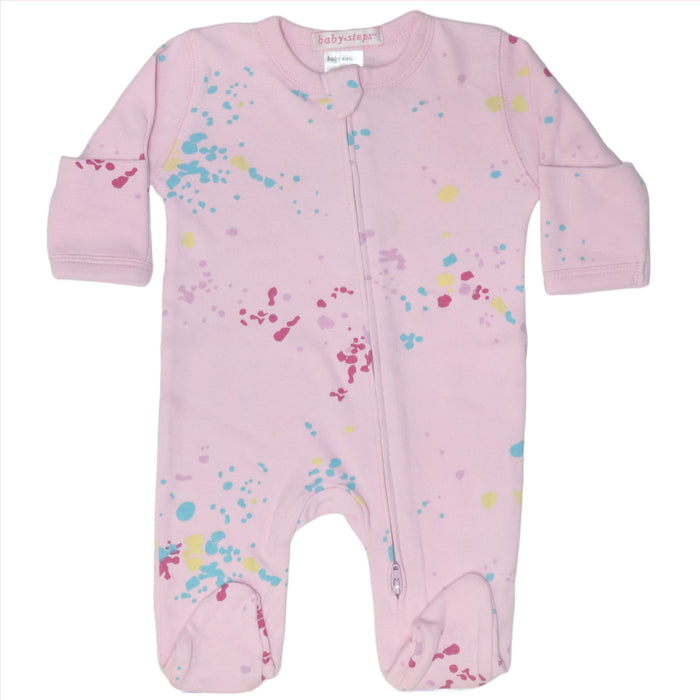 Baby Zipper Footie - Multi Splatter Pink (8091996487964)