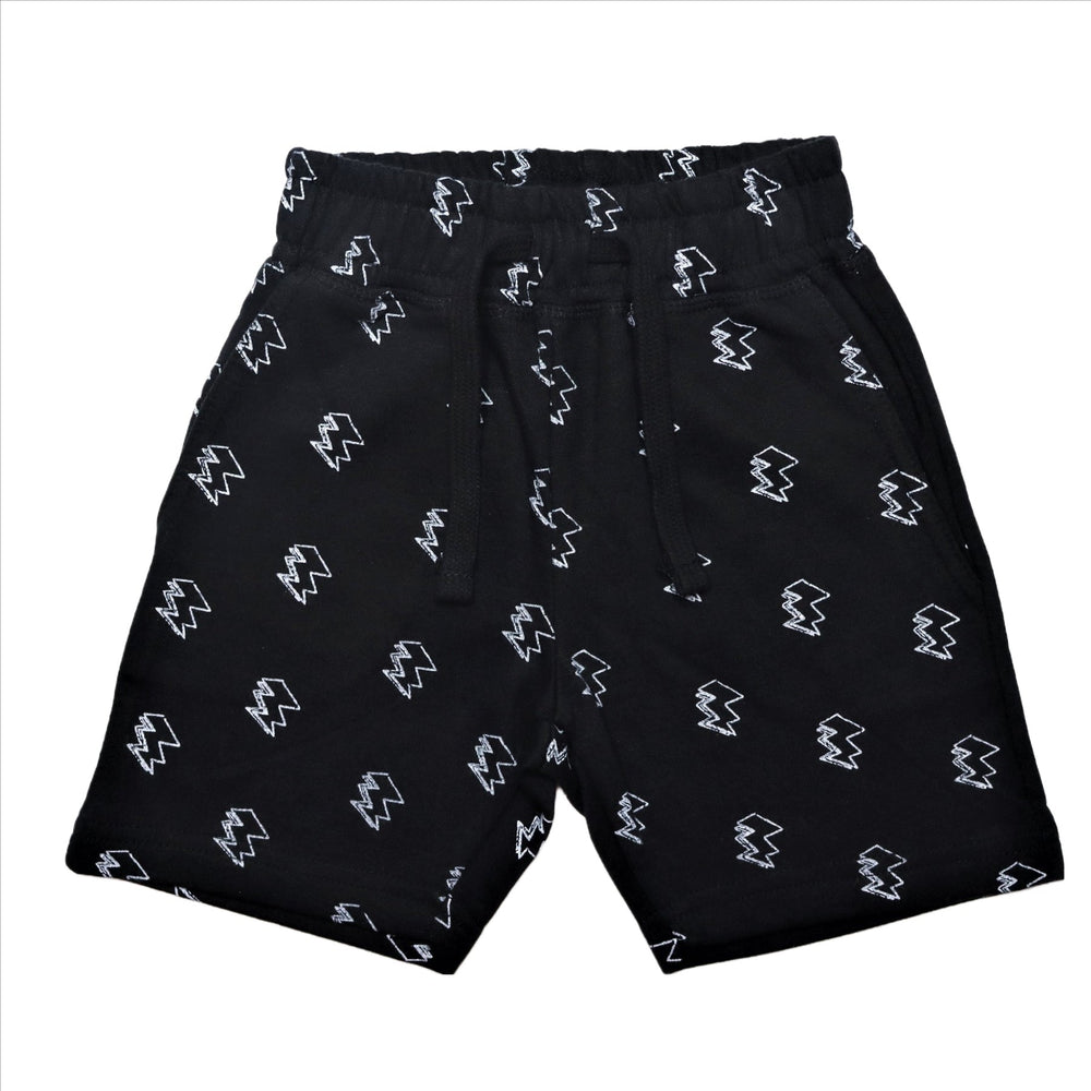 Kids Printed Enzyme Shorts - Bolts on Black — Baby Steps and Mish Kids