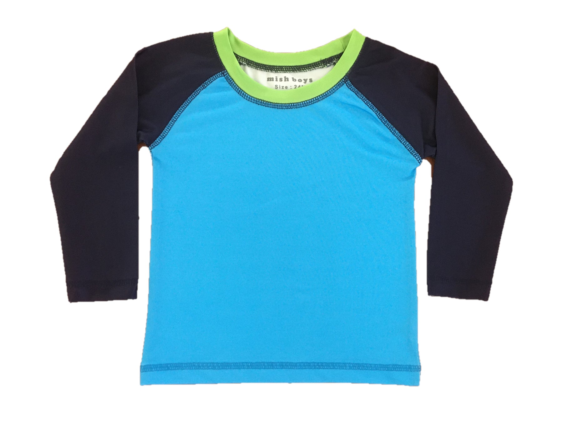 Baby Long Sleeve Rashguard - Contrast Sleeve Neon Blue and Navy (8016542662940)
